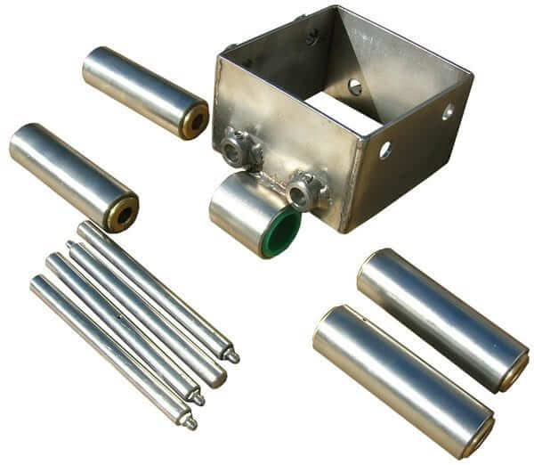 three quarter view of a cci csg roller box & rollers & shafts