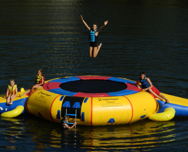 15' gator monster trampoline with children>